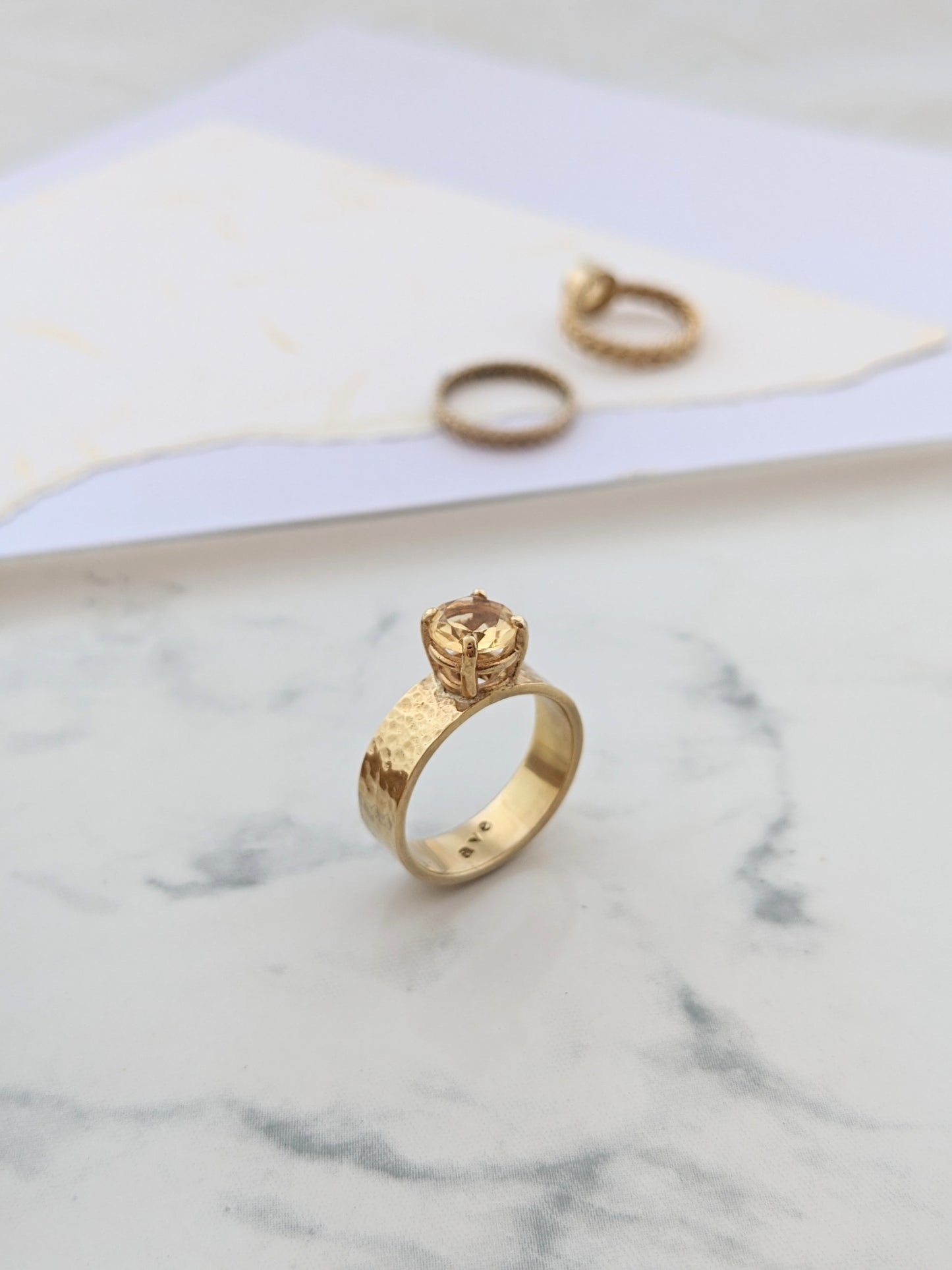 Gold plated hammered citrine