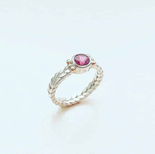 Tourmaline, silver and gold braid ring